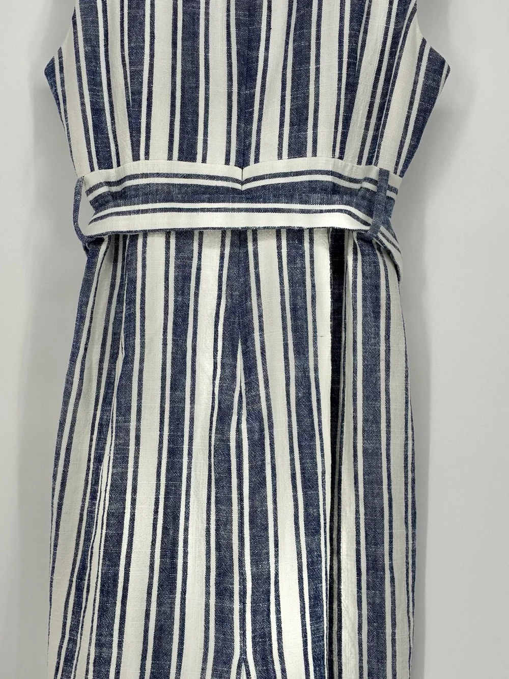 J.Crew Women’s Blue/White Striped Linen Blend Sleeveless Belted Dress - 16Tall